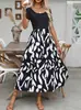 Vestido de Verano 2026 Nuevo Estilo Europeo y Americano con Estampado y Patchwork, Corte A para Mujer, Elegante y Adelgazante, Vestido Largo, Artículo Popular Transfronterizo