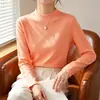 Camiseta Térmica Feminina de Cashmere Proteína com Costas Caneladas, Mangas Longas e Gola Meia-Alta, disponível em várias cores