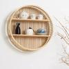 Estante de Almacenamiento Colgante de Pared de Ratán Nórdico Cesta Colgante de Pared de Bambú Tejida a Mano Decoración B&B Estante de Almacenamiento de Pared de Dos Niveles