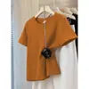Camiseta de Manga Corta de Algodón Puro con Hombro Recto Azul Marino para Mujer, Top Versátil de Moda de Nicho que Reduce la Edad, Nuevo Estilo de Verano