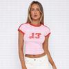 Camiseta de manga corta con estampado digital simple de contraste de color para mujer, nueva tendencia de moda de primavera y verano de comercio exterior de eBay de Europa y América, Y2K