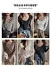 Camiseta Térmica Gruesa de Imitación Cachemir Cepillado para Mujer Otoño e Invierno, Cuello en V, Color Sólido, Simple, Versátil, Hombro Normal, Manga Larga para Usar en Capas