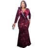 Moda Africana de Luxo Transfronteiriça Vestido de Noite Slim-fit de Veludo Coreano com Lantejoulas Vestido