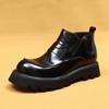 [Atividade] sapatos de bico largo pés largos botas masculinas inverno forradas de fleece quentes couro sola grossa brilhante botas Chelsea