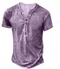 AliExpress Europeu e Americano Transfronteiriço Nova Venda Quente Retrô Gola V Carcela de Botões Moda Masculina Casual Manga Curta Camiseta