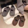 Zapatos Planos de Algodón con Cierre de Velcro de Garra de Gato Lindos Forrados de Felpa para Invierno Suela Gruesa Estilo Femenino Cálidos Punta Redonda Zapatos Tipo Gorro Casual Nuevo Estilo