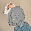 Camiseta de manga larga de modal con cuello semialto fruncido, nueva camiseta básica de color liso para otoño e invierno, top versátil de cuello medio