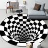 Alfombra redonda de visión estereoscópica en blanco y negro al por mayor transfronterizo para sala de estar, dormitorio, tapete para mesa de centro, ilusión 3D, trampa