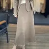 Saia de Tricô Elegante Outono e Inverno, Saia Plissada de Tricô de Comprimento Médio, Saia Evasê de Lã de Cintura Alta, Saia de Lã Pura