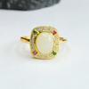 Anillo de Plata Esterlina Dorada con Cabujón de Jade Blanco Hetian Tachonado de Estrellas Anillo de Moda con Cabujón de Jade Blanco Hetian y Diamante de Color