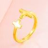 Anillo abierto de asta pequeña de oro de Vietnam que no se desvanece con el tiempo, oro europeo, corazón de melocotón, delicado anillo cruzado para mujer