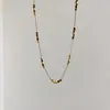 Colar Pingente Quadrado com Contas de Aço Inoxidável Moda Simples Nicho Corrente da Clavícula Versátil Elegante Joia de Luxo para Mulheres