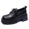 Tacón de 6 cm, Mocasines con Cordones de Piel de Vaca de Primera Capa con Tacón Grueso para Mujer, Suela Gruesa, Zapatos Ultraligeros de Piel Genuina para Todas las Estaciones, Casuales y Versátiles