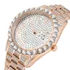Tendencia de Moda Negocios Simple Brillante Completo con Diamantes Calendario Correa de Acero Reloj de Cuarzo
