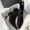 2026 Nuevas Botas Elásticas de Moda Elegantes con Hebilla Cruzada Cremallera Trasera Tacón Alto Punta Fina Temperamento Commute Cortas