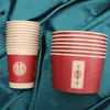 Vasos y tazones de papel rojos festivos, desechables, convenientes, no requieren lavado, para bodas, banquetes, cumpleaños, cenas especiales, tazones de papel al por mayor