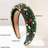 He Ming Diadema Retro Europea y Americana de Trabajo Pesado Completamente Tachonada de Pedrería de Terciopelo para Aumentar la Altura con Ala Ancha para Mujeres Accesorios de Fiesta de Navidad de Alta Gama