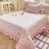 Estilo Fresco y Sencillo Cubierta de Cama de Encaje de Gasa de Doble Capa Sábana de Cama Tatami de una Pieza Sábana de Cama Acolchada Engrosada Juego de Tres Piezas Adecuado para Todas las Estaciones
