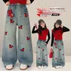 Conjunto de Verão Dopamina Estilo Academia para Meninas Moda Gola Manga Curta Versátil Jeans Bordado Little Pony Conjunto de Duas Peças