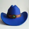 Sombrero Vaquero de Estilo Étnico Nuevo Transfronterizo, Sombrero de Fieltro Otoño e Invierno para Hombres y Mujeres, Sombrero Vaquero de Ala Ancha Turquesa