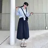 Saia de Algodão Puro Lavado para Mulheres, Estilo Outono 2026, Saia Casual de Comprimento Médio com Camadas da Moda, Versátil Saia Evasê Guarda-Chuva