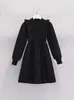 Otoño e invierno nueva moda color liso estilo casual vestido niñas estilo western manga larga vestido suéter tejido