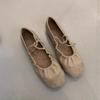 Zapatos Mary Jane Retro Primavera 2025 Mori Girl Literario Elegante Plisados Combinación de Colores Punta Redonda Boca Baja Planos Zapatos de Ballet