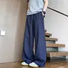 Pantalones vaqueros de imitación para hombre estilo americano, de seda helada, con dobladillo curvo, finos para otoño, holgados, con caída, de pierna ancha, pantalones largos rectos para hombre