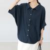 Camisa Lotte Transfronteiriça Japonesa e Coreana Solta de Verão com Manga Morcego Gola Reversível Botão Emagrecimento Versátil Casual para o Trabalho