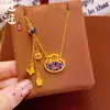 Collar de Bolsa de la Suerte de Lingote Esmaltado Chapado en Oro de Latón para Mujer, Bolsa de Dinero con Borla de Mariposa, Cadena para Clavícula Que No Se Desvanece