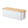 Caixa de Fios Criativa Simples para Mesa com Tampa de Madeira de Bambu Caixa de Fios Placa de Patch Caixa de Armazenamento Caixa de Armazenamento para Fios e Carregadores