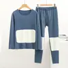 Traje de Ropa Interior Térmica de Terciopelo con Parches y Forro de Felpa Grueso para Otoño e Invierno Pantalones Cálidos para Hombre