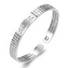 Pulseira mantra de seis caracteres feminina abertura Lótus retrô Sutra do Coração prata tailandesa maciça pulseira manchada antiga pulseira estilo nacional