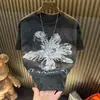 Otoño Nuevo de Moda Alta Calidad Moda Nicho Diseño Holgado Cuello Redondo Cómodo Manga Corta Camiseta de Hombre Manga Corta