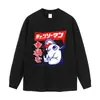 Camiseta curta de manga curta lavada preta desgastada de marca da moda estampa de personagem de anime peso pesado estilo de rua bidimensional importado