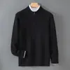 Suéter para Hombre de Cuello Medio con Cremallera 100% Lana Pura Hombres Grueso Cálido Casual de Negocios Tejido Invierno Nuevo Estilo