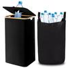 Papelera de Reciclaje de Botellas de Venta Caliente Transfronteriza Cocina Hogar Plegable Cesta de Basura Papelera de Reciclaje de Botellas de Plástico de Bambú con Tapa