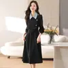 Vestido Casual Azul Noturno de Viagem Estilo Francês Falso Duas Peças Novo para Outono 2026 para Mulheres, Saia de Inverno Preta