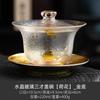 Tazón con tapa sancai de cristal pintado de oro de fábrica ciruelo orquídea bambú crisantemo Accesorios para juego de té doméstico fabricante de té engrosado que no quema las manos