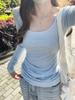 Blusa Fina Microtransparente Estilo Americano para Chica Caliente para Verano para Mujer Estilo Perezoso Casual Combinable Ajustada Adelgazante Manga Larga