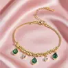 Pulsera Lele Jewelry para Mujer, Moda Europea y Americana, Estilo de Nicho, Transfronterizo, Diseño Simple, Circonita Verde Esmeralda en Forma de Gota, Perlas Incrustadas de Diamantes