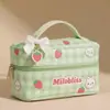 Bolsa de Cosméticos Grande de Nuevo Estilo Ins con Cuadros de Fresas, Estilo Lindo, Bolso de Hombro, Bolso de Mano, Neceser