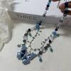 Collar de Borla de Mariposa con Cuentas Azules Cadena para Clavícula para Mujer Accesorios de Diseño Nicho de Lujo Ligero