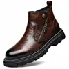 Botas Martin de Otoño e Invierno Moda Botas Chelsea de Cuero con Forro Polar Cálidas Cremallera Lateral Botines Casuales Combinan con Todo Botas para Hombre