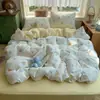 Conjunto de quatro peças 100% algodão ultrassuave Classe A, lençol e fronha de algodão puro frescos e fofos estilo ins, conjunto de três peças com elástico para dormitório estudantil