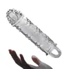 Funda Vibratoria Grande de Cristal con Púas para Pene para Parejas, Desensibilización Física, Anti-Eyaculación Precoz y Bloqueo de Semen