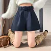 Nuevos shorts de lana de otoño e invierno para mujer, de moda, elásticos, de cintura alta, holgados, adelgazantes, de pierna ancha, línea A, casuales, tipo bermuda A14132