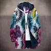 2025 Cardigan Casual Masculino com Capuz e Zíper Padrão Tie-Dye Cross-Border Temu Jaqueta de Algodão Forro Cinza DIY