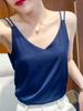 Camisola para mujer, prenda interior holgada exterior, negra, sin mangas, para primavera y verano, traje pequeño, camisa con base de seda morera