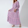 Otoño 2023, nueva estación independiente, vestido con estampado geométrico y mangas abullonadas, ropa de calle frita de talla grande para mujer